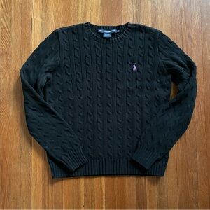 Ralph Lauren Black Cable Knit Crewneck Sweater